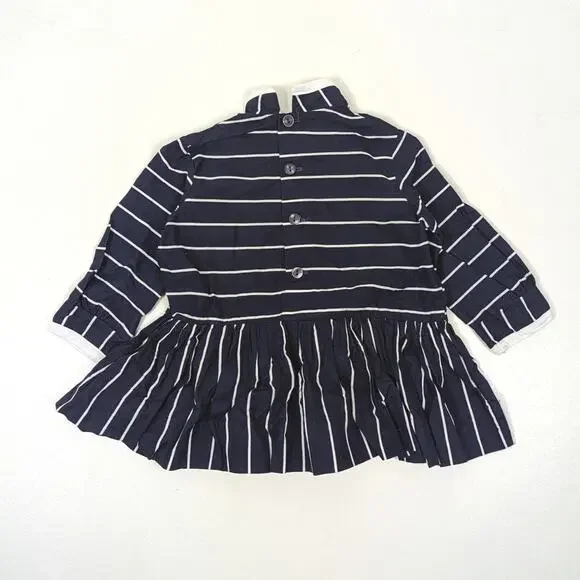 Vintage Dids Dress Baby Girls Size 9-12m Navy Stripe Drop Waist Mock Neck Mod - Picture 4 of 5